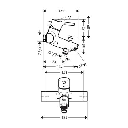 HansGrohe Talis S Tek Kollu Banyo Bataryası Aplike, Merkez Mesafe 15.3 Cm - 72401000