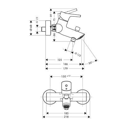 HansGrohe Talis S Tek Kollu Banyo Bataryası Aplike - 72400000