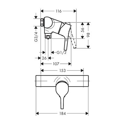HansGrohe Talis S Tek Kollu Duş Bataryası Aplike, Merkez Mesafe 15.3 Cm - 72601000