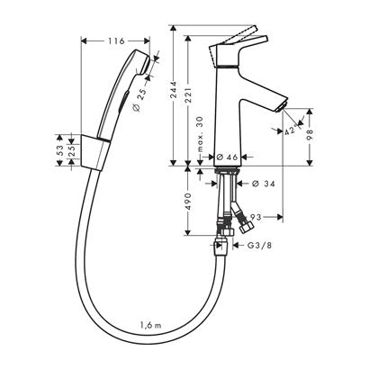 HansGrohe Talis S Tek Kollu Lavabo Bataryası Bidette El Duşu Ve 160 Cm Duş Hortumu İle - 72290000