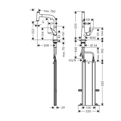 HansGrohe Talis Select M51 Tek Kollu Eviye Bataryası 220, Çekilebilir Gaga, 1Jet, Sbox - 73852000