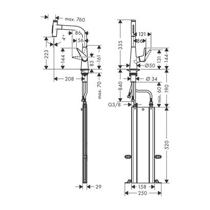 HansGrohe Talis Select M51 Tek Kollu Eviye Bataryası 220, Çekilebilir El Duşu, 2Jet, Sbox - 73868800