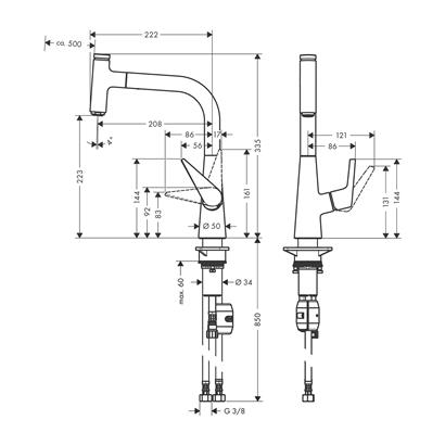 HansGrohe Talis Select M51 Tek Kollu Eviye Bataryası 220, Çekilebilir Gaga, 1Jet - 72822800