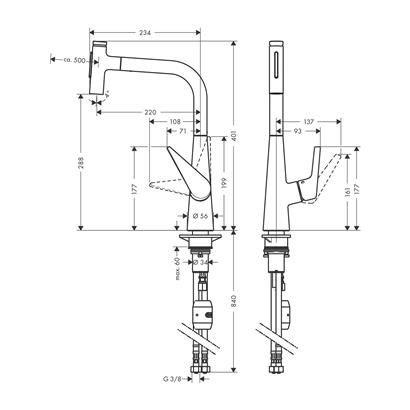 HansGrohe Talis Select M51 Tek Kollu Eviye Bataryası Çekilebilir El Duşu İle - 72823000