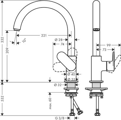 HansGrohe Vernis Blend M35 Tek Kollu Eviye Bataryası 210 - 71870670