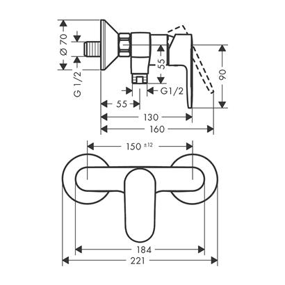 HansGrohe Vernis Blend Tek Kollu Duş Bataryası Aplike Montaj, 2 Akışlı - 71646000