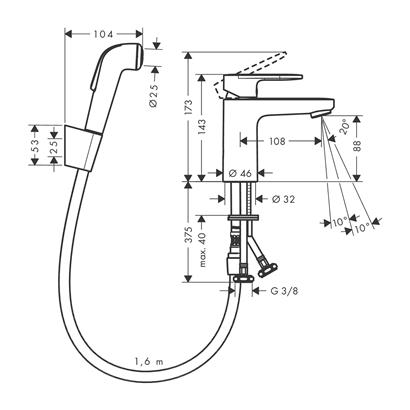 HansGrohe Vernis Blend Tek Kollu Lavabo Bataryası 100 Bidette El Duşu Ve 160 Cm Duş Hortumu İle - 71215000