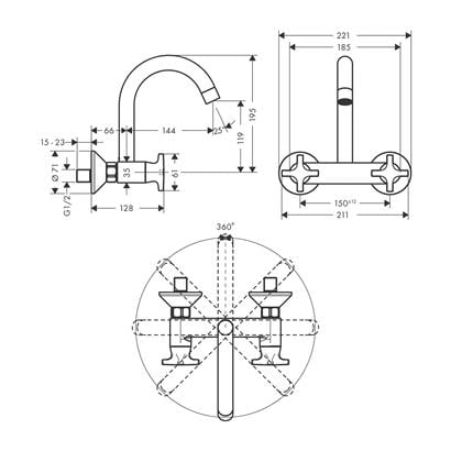HansGrohe Vernis Shape 2 - Delikli Küvet Kenarı Banyo Bataryası Yönlendirme Valfi Ve Vernis Blend Vario El Duşu İle - 71462670