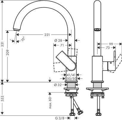HansGrohe Vernis Shape M35 Tek Kollu Eviye Bataryası 210 - 71871000