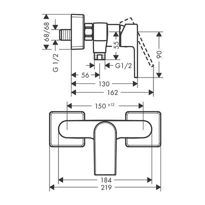 HansGrohe Vernis Shape Tek Kollu Duş Bataryası Aplike Montaj, 2 Akışlı - 71656000