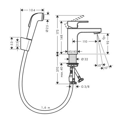 HansGrohe Vernis Shape Tek Kollu Lavabo Bataryası 100 Bidette El Duşu Ve 160 Cm Duş Hortumu İle - 71216000