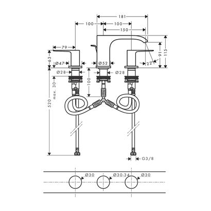 HansGrohe Vivenis 3 - Delikli Lavabo Bataryası 90 Kumandalı - 75033700