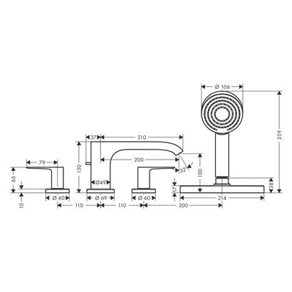 HansGrohe Vivenis 4 - Delikli Küvet Kenarı Banyo Bataryası Sbox İle - 75444670