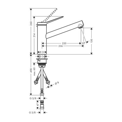 HansGrohe Zesis M33 Tek Kollu Eviye Bataryası, 150, Lowpressure, 1Jet - 74806000
