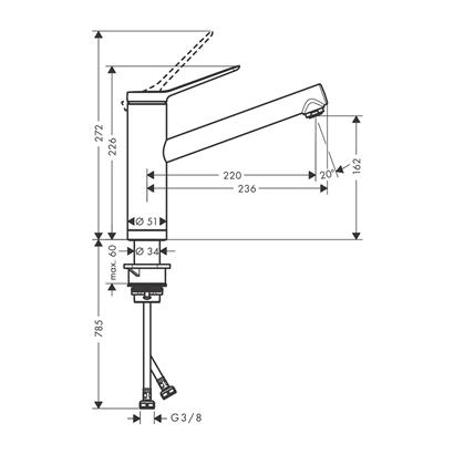 HansGrohe Zesis M33 Tek Kollu Eviye Bataryası 160, Pencere Önü Montaj, 1Jet - 74805000