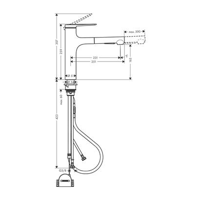 HansGrohe Zesis M33 Tek Kollu Eviye Bataryası, 160, Çekilebilir El Duşu,2Jet, Sbox Lite - 74804670