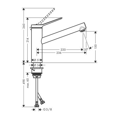 HansGrohe Zesis M33 Tek Kollu Eviye Bataryası, 150, 1Jet - 74802670