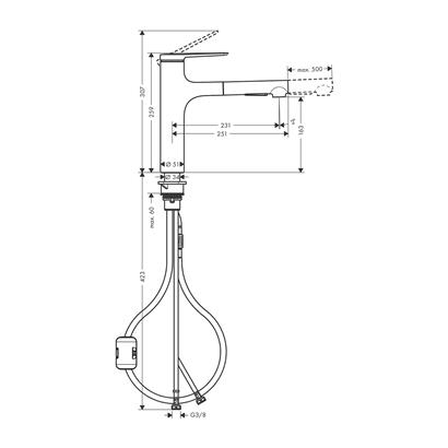 HansGrohe Zesis M33 Tek Kollu Eviye Bataryası, 160, Çekilebilir El Duşu, 2Jet - 74801000
