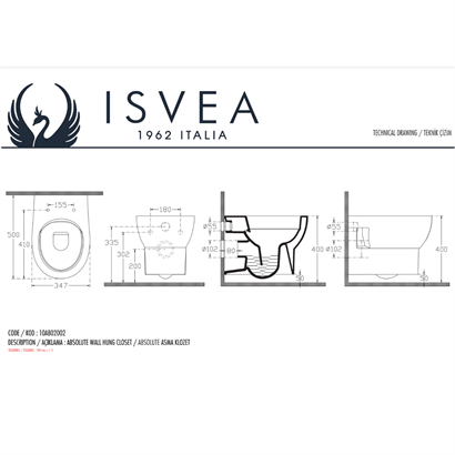 İsvea Absolute Rimless Beyaz Asma Klozet Seti ( Klozet Kapağı Dahildir )