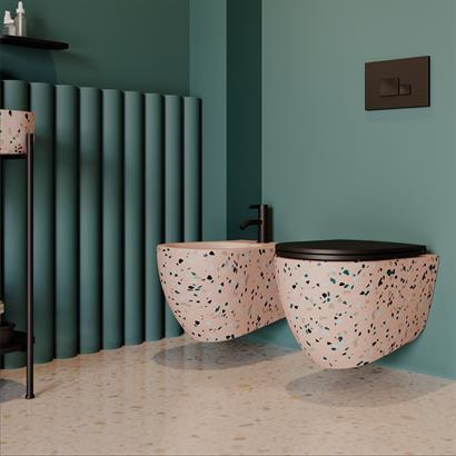 İsvea İnfinity CleaRim Plus Asma Klozet Seti, Terrazzo Somon ( Klozet Kapağı Dahildir )