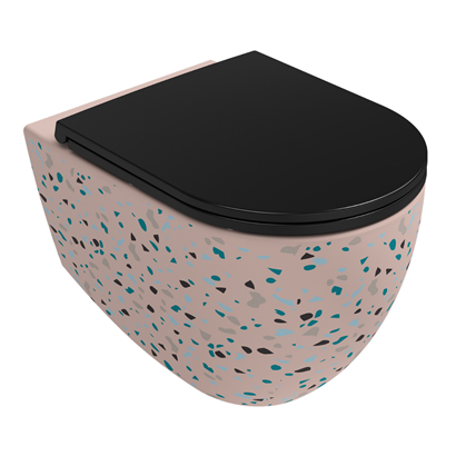 İsvea İnfinity CleaRim Plus Asma Klozet Seti, Terrazzo Somon ( Klozet Kapağı Dahildir )