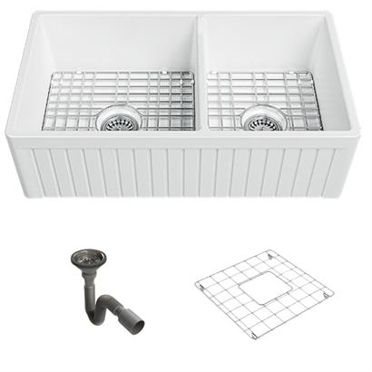 İsvea Ledro Beyaz Seramik Eviye Seti - Çift Gözlü, 84 cm