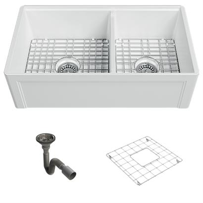 İsvea Lugano Çift Gözlü Seramik Eviye Seti - Beyaz, 84 cm