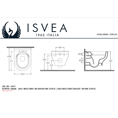 İsvea Soluzione XI Compacto Rimless Beyaz Asma Klozet Seti ( Klozet Kapağı Dahildir )