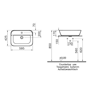 Vitra Geo Dikdörtgen Çanak Lavabo Parlak Beyaz, 60 Cm