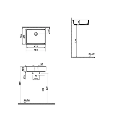 Vitra Archiplan Dar Lavabo 45 Cm Mat Taş Gri