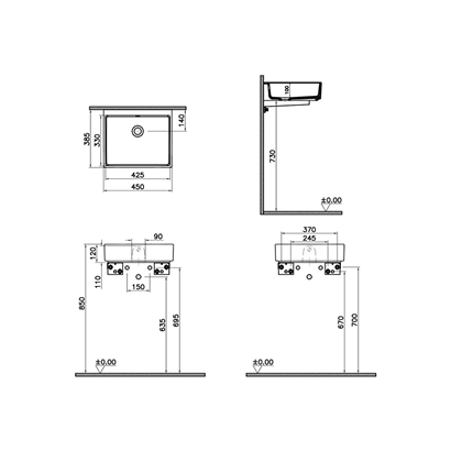 Vitra Archiplan Dar Lavabo 45 Cm Mat Taş Gri