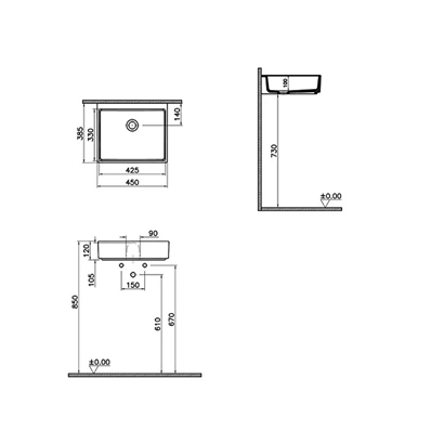 Vitra Archiplan Dar Lavabo 45 Cm Mat Taş Gri