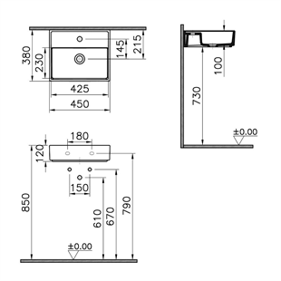 Vitra Archiplan Dar Lavabo Beyaz, 45 Cm