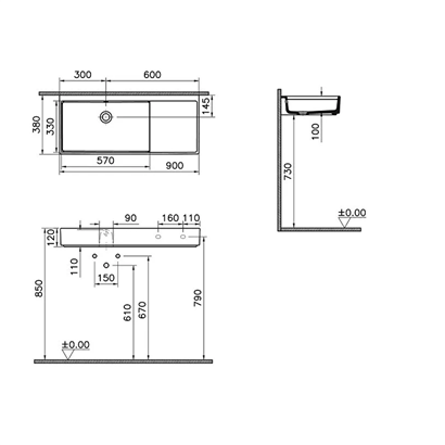 Vitra Archiplan Dar Lavabo Mat Taş Gri, 90 Cm