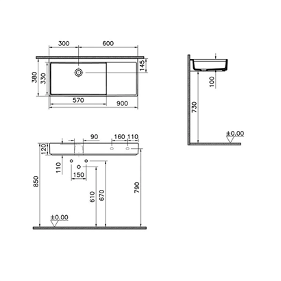 Vitra Archiplan Dar Lavabo Mat Taş Gri, 90 Cm