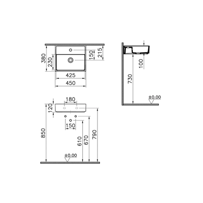 Vitra Archiplan Dar Lavabo Mat Taş Gri, 45 Cm