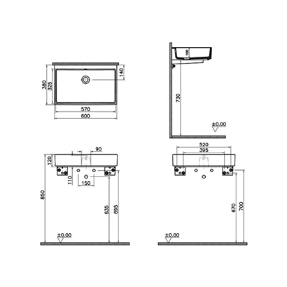 Vitra Archiplan Dar Lavabo Mat Taş Gri, 60 Cm