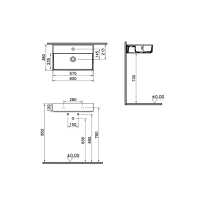 Vitra Archiplan Dar Lavabo Mat Taş Gri, 60 Cm