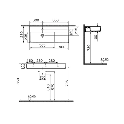 Vitra Archiplan Dar Lavabo Mat Taş Gri, 90 Cm