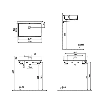 Vitra Archiplan Dar Lavabo Mat Taş Gri, 60 Cm