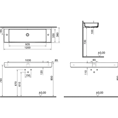 Vitra Archiplan Dar Lavabo Mat Terra Rosa, 120 Cm