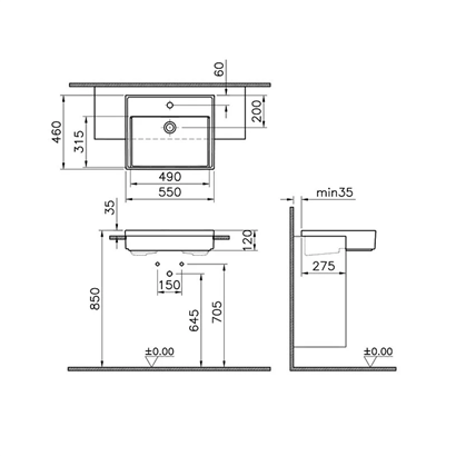 Vitra Archiplan Mat Taş Gri Yarım Tezgah Lavabo 55 Cm
