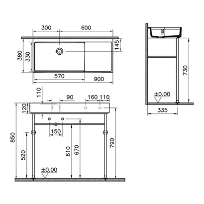 Vitra Archiplan Metal Ayaklı Dar Lavabo Mat Terra Rosa, 90 Cm