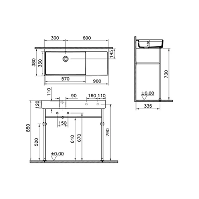Vitra Archiplan Metal Ayaklı Dar Lavabo Mat Taş Gri, 90 Cm 