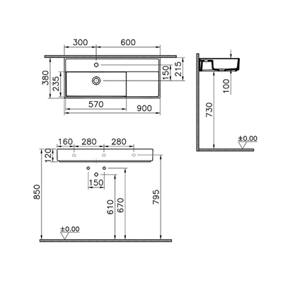 Vitra Archiplan Metal Ayaklı Dar Lavabo Mat Taş Gri, 90 Cm