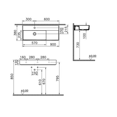 Vitra Archiplan Metal Ayaklı Dar Lavabo Mat Terra Rosa, 90 Cm