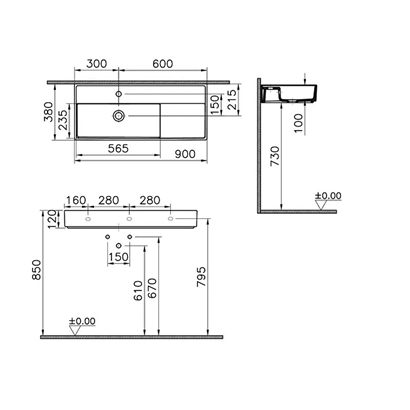Vitra Archiplan Metal Ayaklı Dar Lavabo Mat Taş Gri, 90 Cm