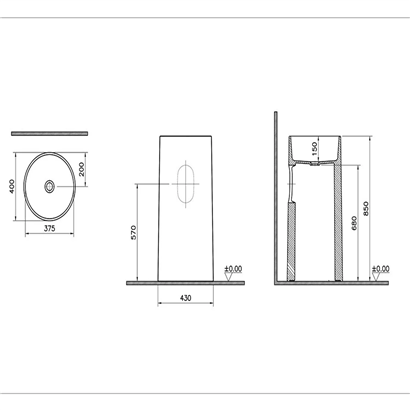 Vitra Archiplan Monoblok Lavabo, Mat Taş Gri, 40 Cm