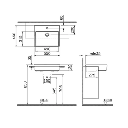 Vitra Archiplan Parlak Beyaz Yarım Tezgah Lavabo 55 Cm