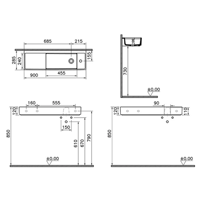 Vitra Archiplan Sağdan Armatürlü Dar Lavabo 90 Cm, Mat Terra Rosa